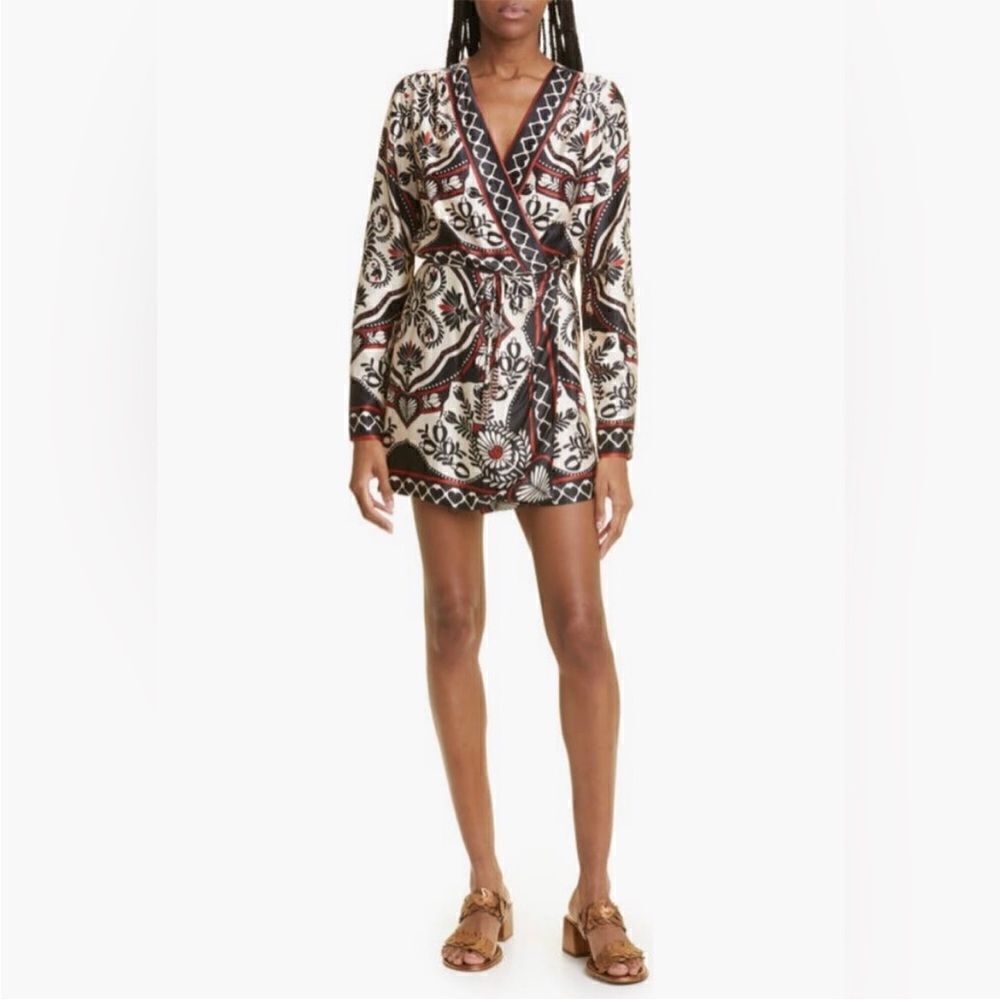 FARM RIO ‘Passion Scarf’ Black MINI WRAP DRESS